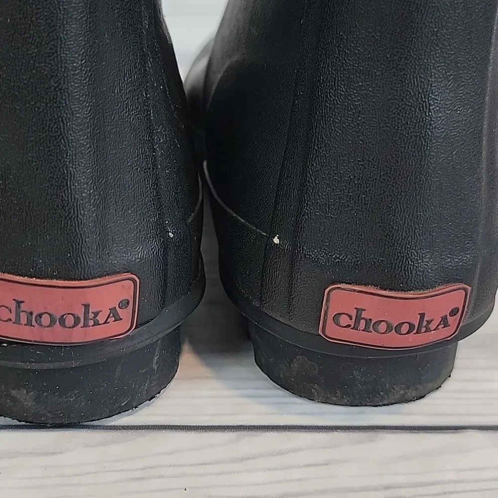 Chooka Rainboots Classic mid-calf Racer Herrinbone Black Womens Size 9